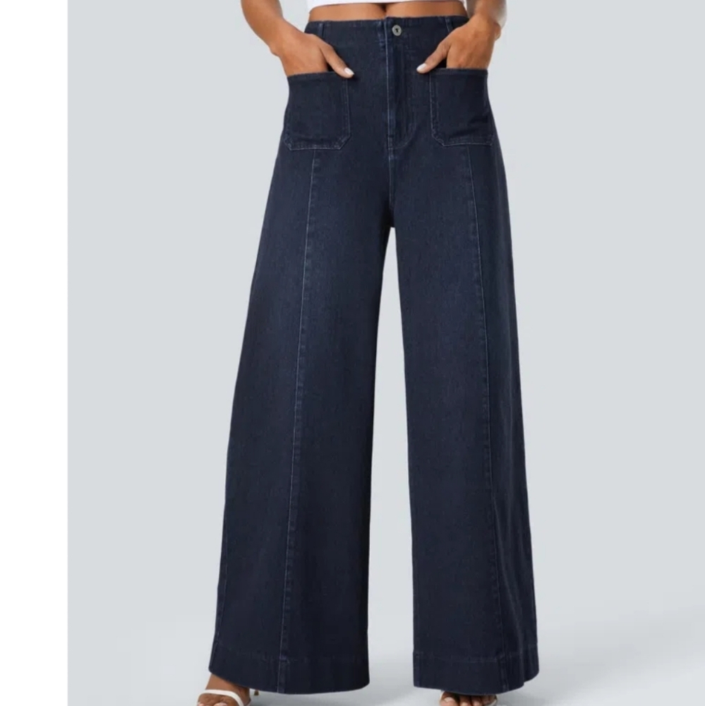 702 NWT Halara Flex High Waisted Front Pockets Washed Stretchy Knit Casual Wide
